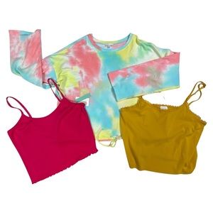 Tie Dye Sweatshirt, Drawstring Hem, 14th & Union NWOT + 2 NWT Camisole Tank Top
